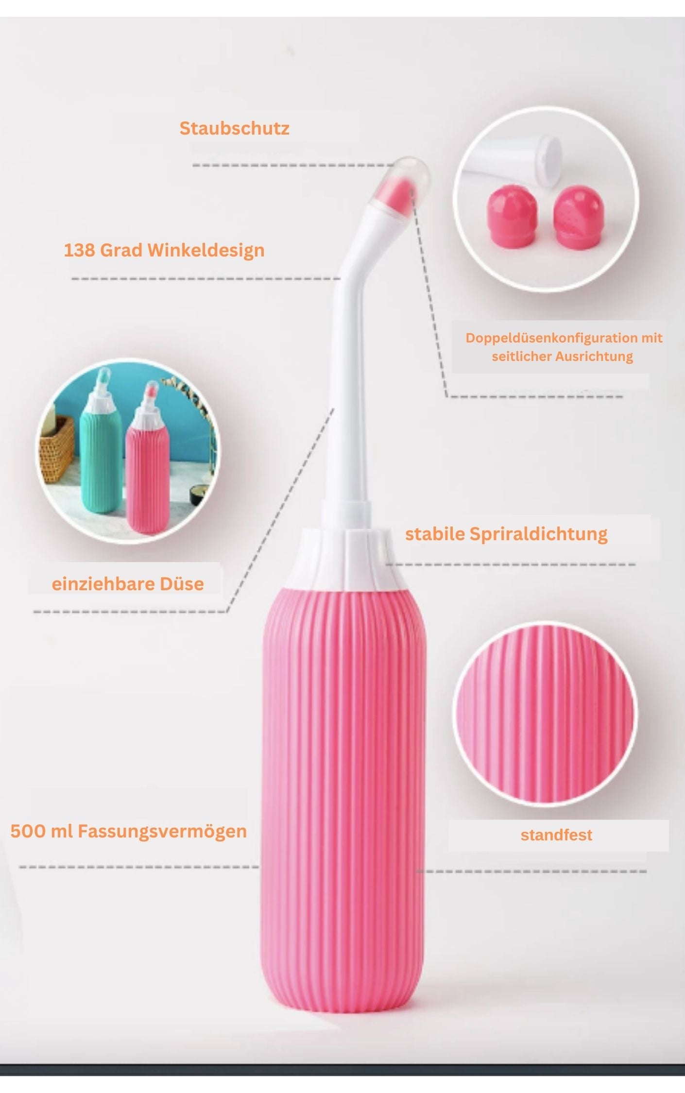 das Aqua Go - kompakt und flexible Po- und Hygienedusche mit 400-650ml Fassungsvermögen. Nutzbar für Babys, Erwachsene